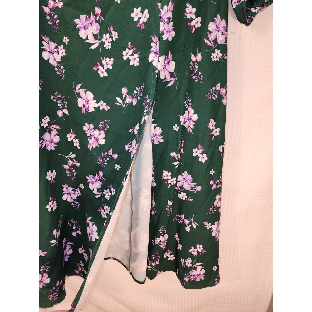 Alexia Admor Bubble Midi Dress Floral High Split Green Size 6 Long Sleeve 3476 - Picture 5 of 13